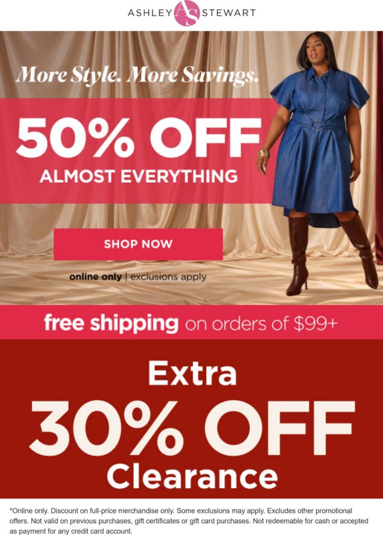50% off online at Ashley Stewart