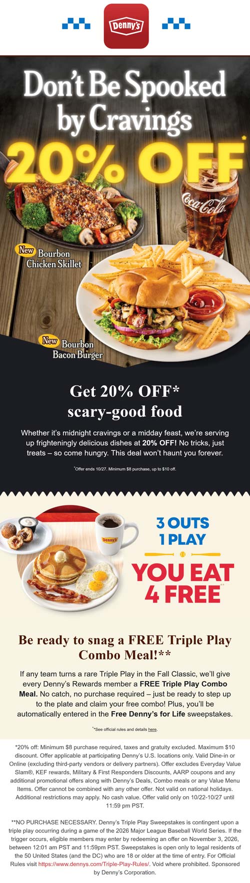 20% off at Dennys restaurants