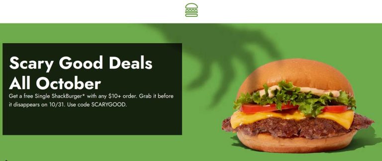 Free single cheeseburger on $10 at Shake Shack via promo code SCARYGOOD