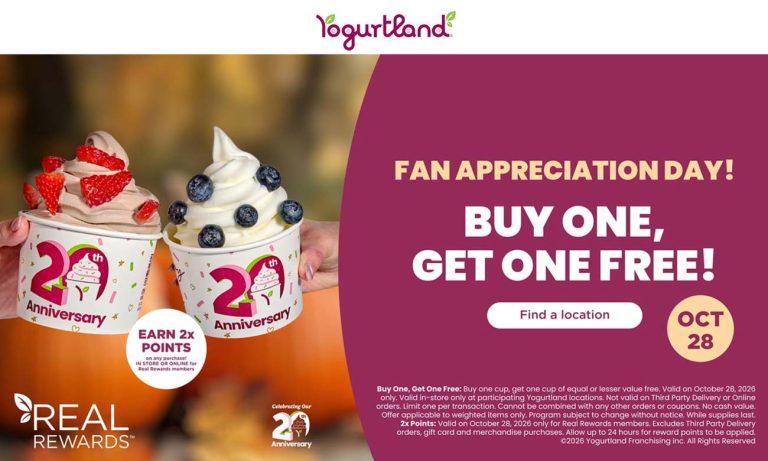 Second frozen yogurt free Wednesday at Yogurtland